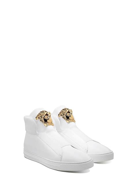 Versace Medusa Nappa Leather High Top Sneakers, White